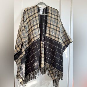 Plaid Fringe Poncho
